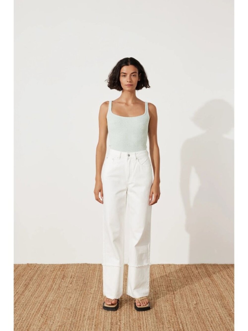 Zulu & Zephyr High Waisted Cuffed Wide Leg White Jeans Sz 31 Organic Cotton